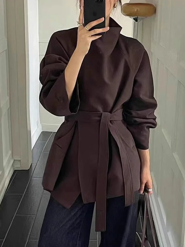 FANAN Temperamento Trench corto per le donne Stand Collo Cintura raccolta Vita Fit Giacca a vento Office Lady Cappotti Donna 2025 Autunno Nuovo