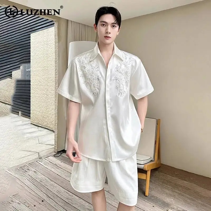 LUZHEN 2026 Summer Embroidery Jacquard Floral Pattern Short Sleeve Shirts Men's Luxury Elegant Temperament Casual Clothes JY6829