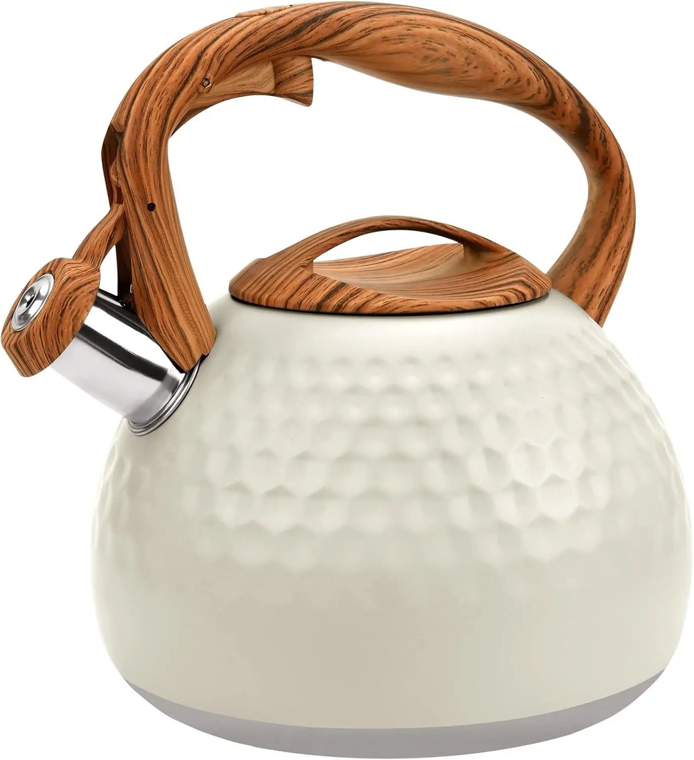 

Stainless Steel Whistling Tea Kettle, 3L Capacity with Wood Handle & Button Control for Stovetop