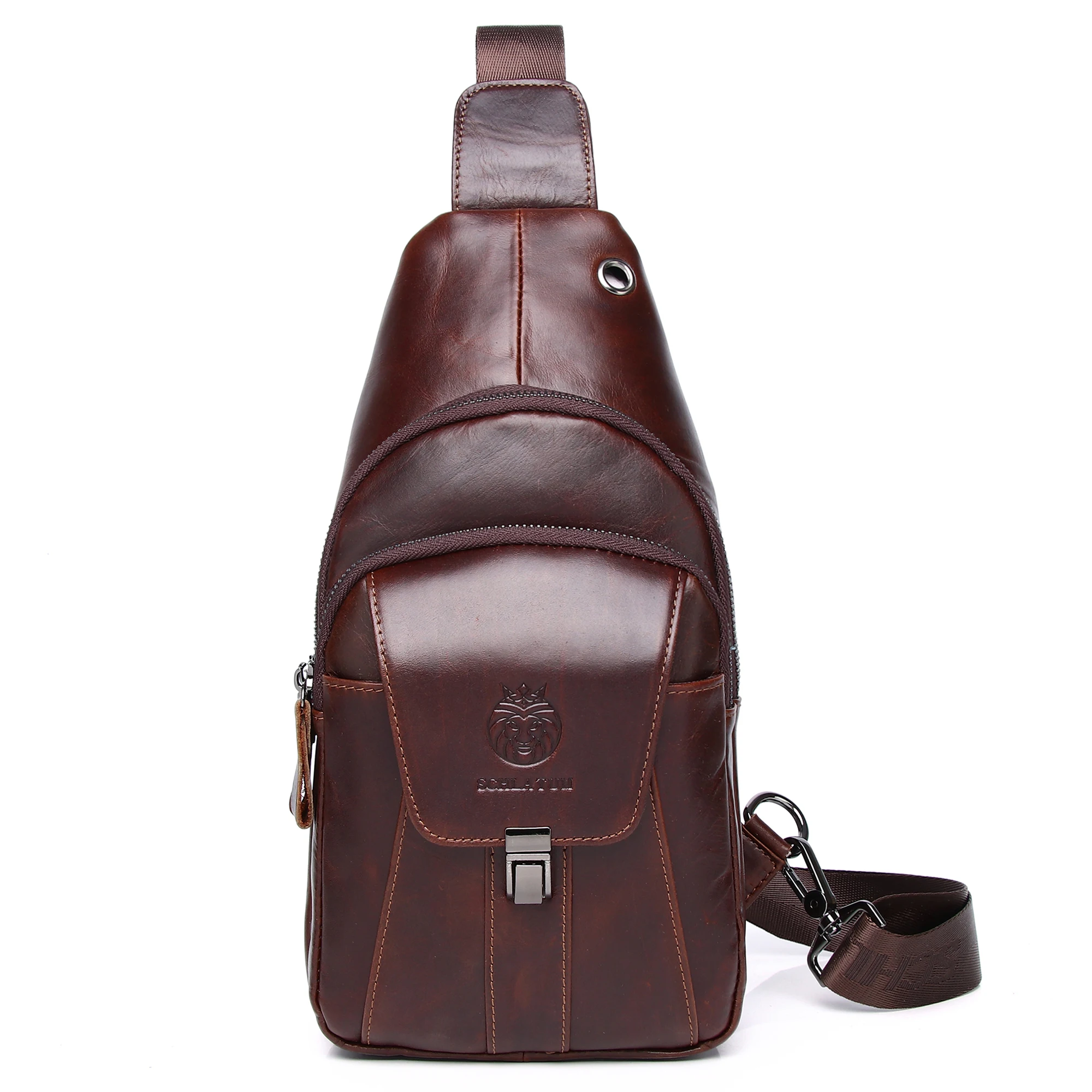 

LUKZIJAES Genuine Leather Sling Bag for Men Casual Crossbody Shoulder Chest Pack Daypack Outdoor Travel Hiking Backpack