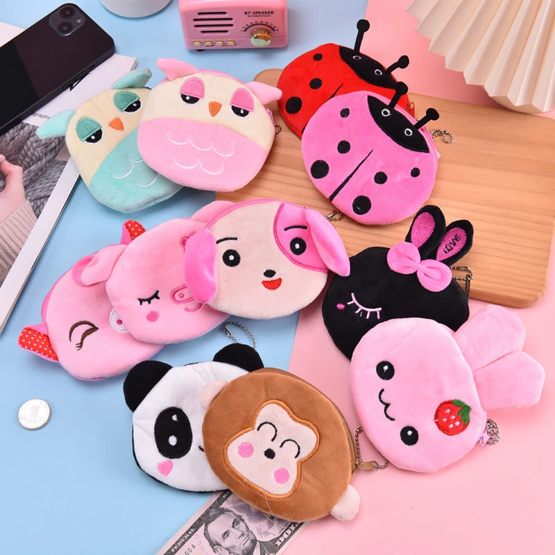 Kids Animal Coin Purse Change Wallet Purse Data Line Pouch Lipstick Storage Bag Headphone Organizer Plush Zipper Mini Coin Bag