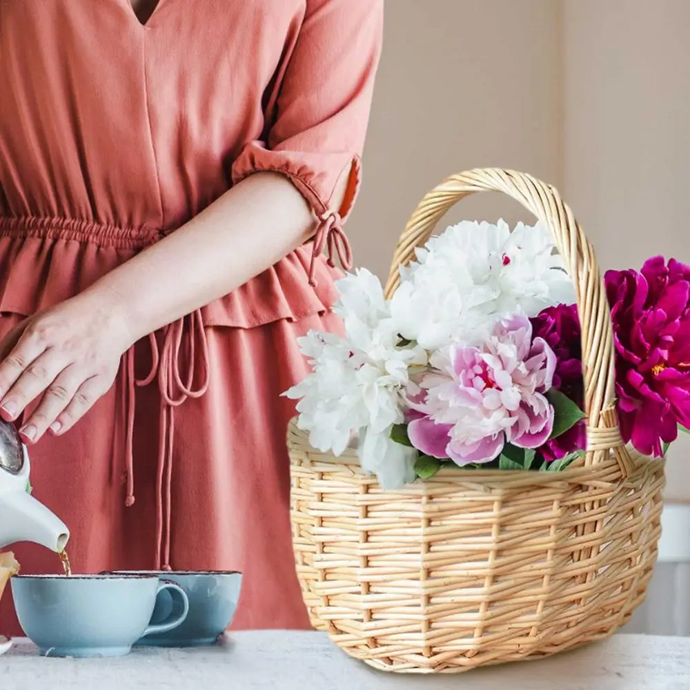 

Корзина для цветочных композиций, миниатюрные плетеные корзины из ротанга с ручкой, корзина для хранения цветов, свадебные цветочные корзины