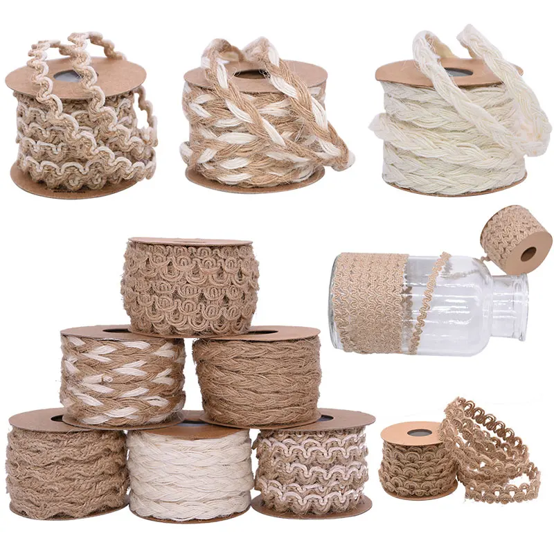 5m/roll Natural Burlap Lace Jute Ribbon Hessian Hemp Ribbon For DIY Rustic Wedding Christmas Birthday Party Decor Gift Wrapping