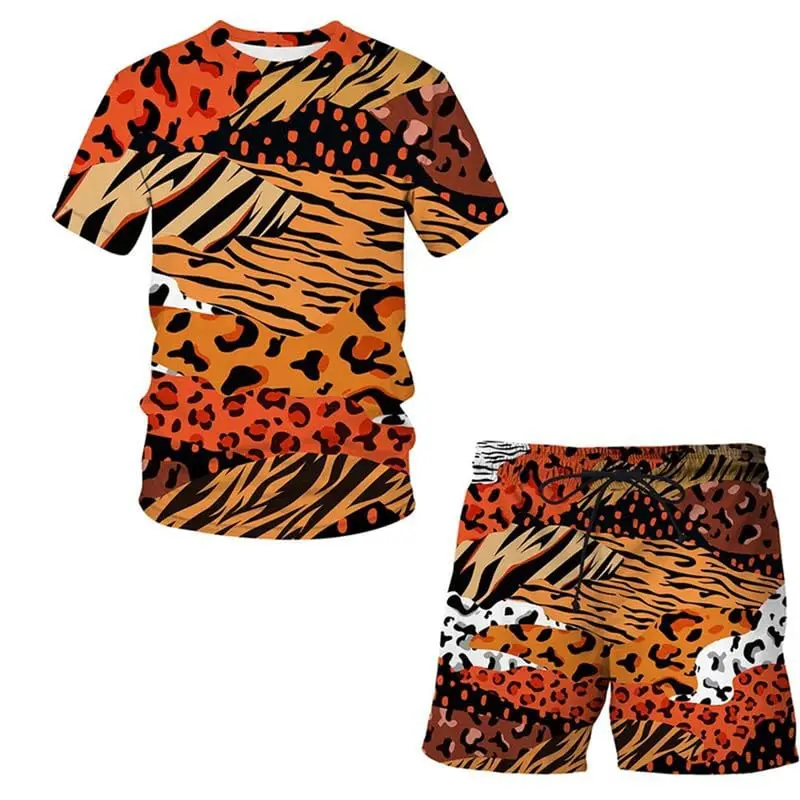 Leopards 3D Print Men's T-Shirt and Beach Board Shorts Cool 2 Piece Set Summer Tracksuit Streetwear Short sleeve Suits