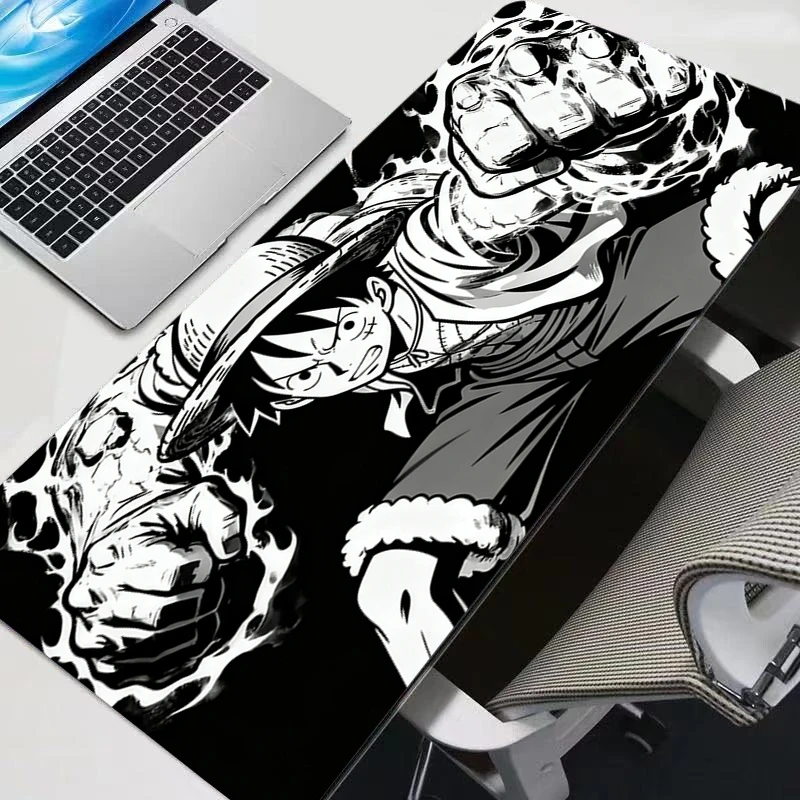 Black and white Mouse Pad One Piece Luffy Big Gamer Gaming Accessories Speed Keyboard Rubber Lock Edge Desk Mat Laptop mousepad