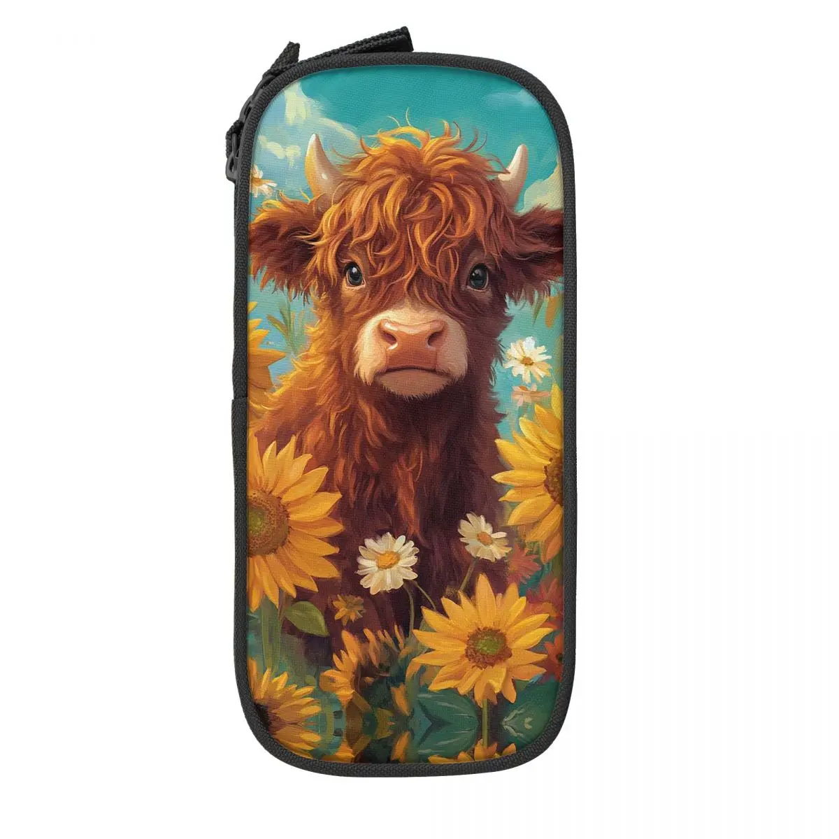 Custom Highland Cow And Flower Pencil Case for Girl Boy Large Storage Pen Bag Box School Accessories