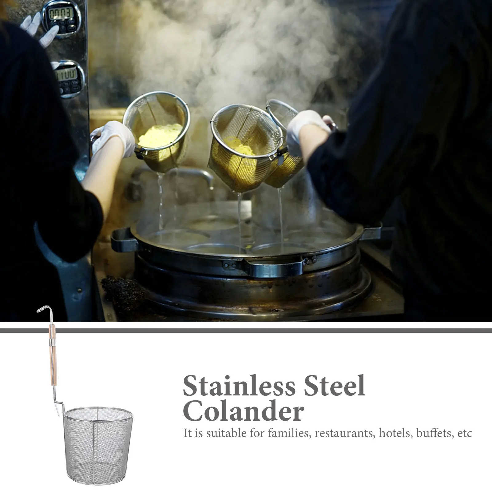 

1pc Stainless Steel Noodle Colander Spoon 12cm 14cm 16cm Mesh Strainer Long Handle Lightweight Kitchen Tool