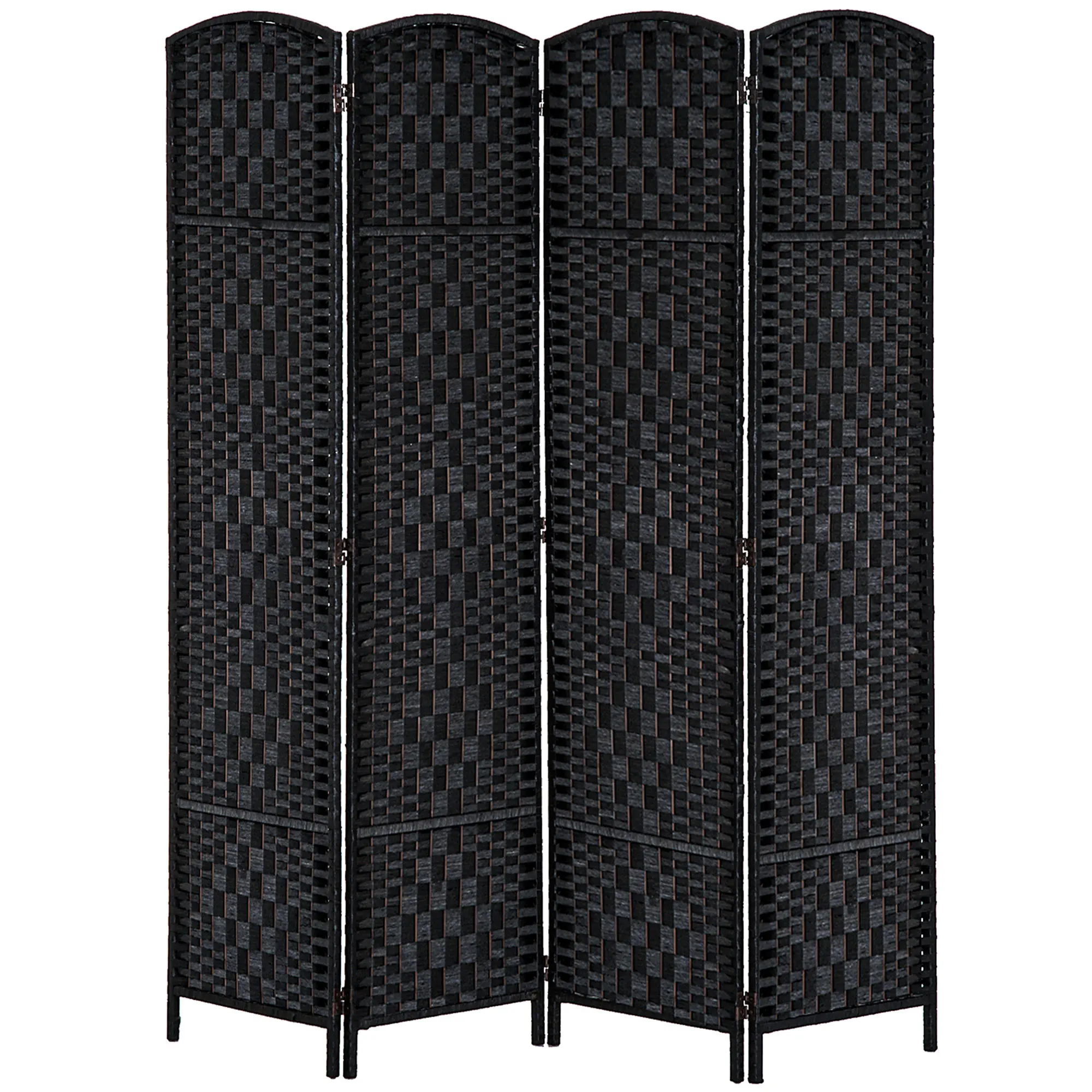 HOMCOM Room Divider 4 Panel, 6FT Tall Folding Privacy Screen, Freestanding Hand-Woven Partition for Room Separation with 360° Hinges, Paper Rope Diamond Weave, Black