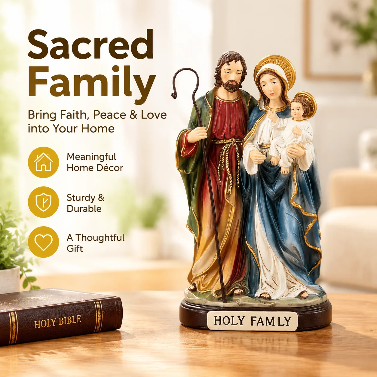 Joseph Mary Baby Jesus Figurine Sacred Family Sculpture Sturdy Durable Multi Functional Home Décor for Warm Inviting Living