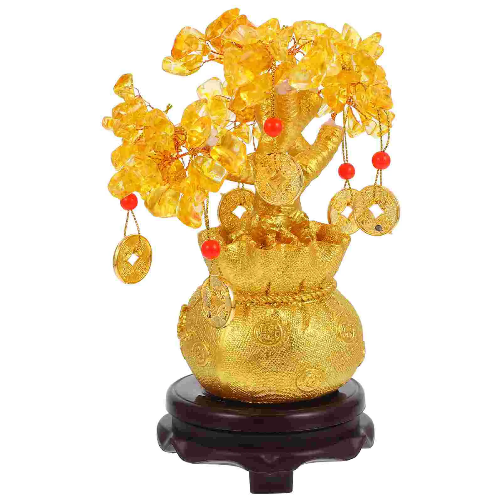 1PC 19cm Natural Crystal Tree Money Tree Ornaments Bonsai Style Wealth Luck Feng Shui Ornaments Home Decoration (with Coins