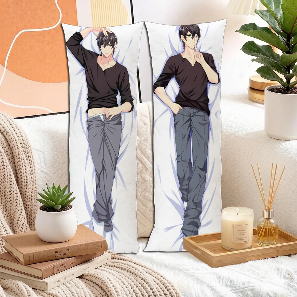 Anime Black Hair V-Neck Pocket Boy Dakimakura Pillowcase Double Sided Peach Skin 160x50cm For Otaku