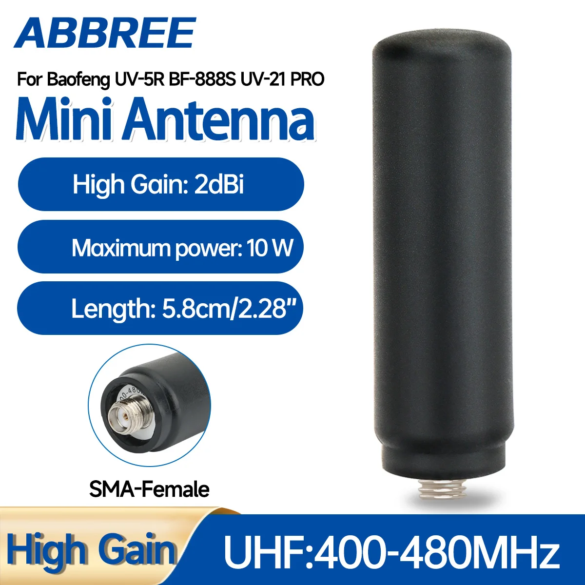 ABBREE antena SMA hembra UHF 400-480MHz alta ganancia para Baofeng