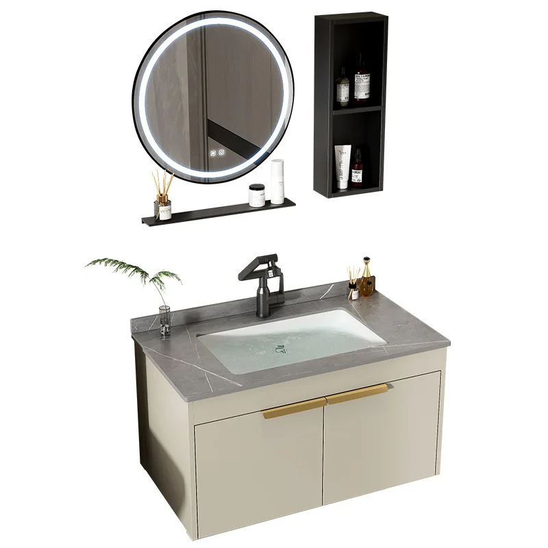 Space aluminum rock slab bathroom cabinet face wash basin ceramic integrated bathroom washbasin pool