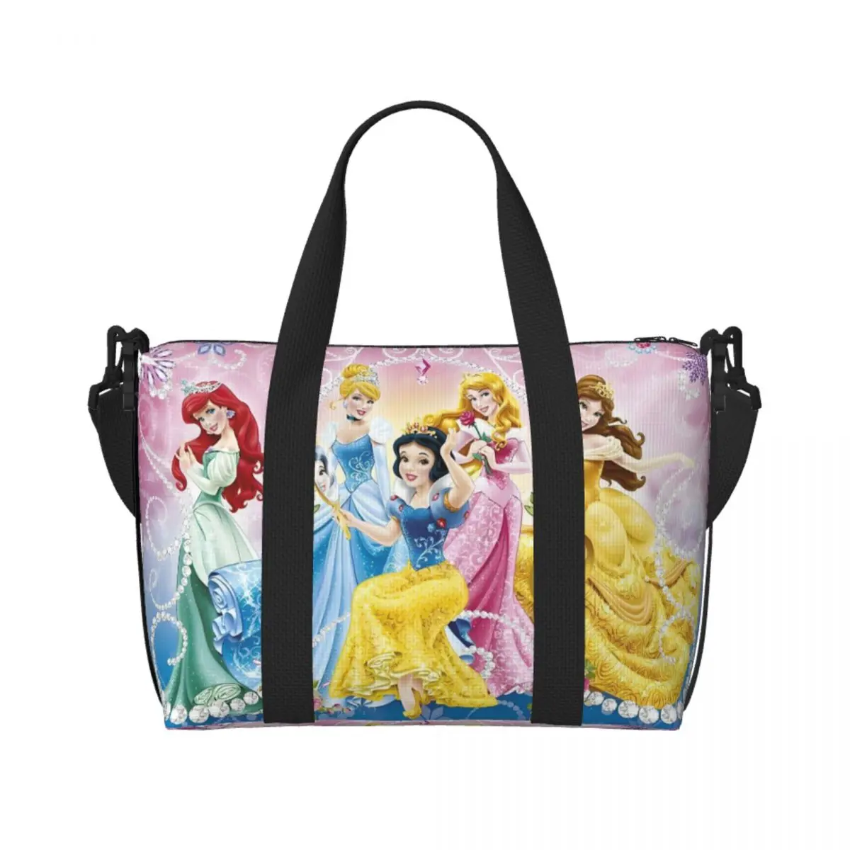 

Custom Kawaii Princess Beach Tote Bag for Women Classical Anime Cartoon Large Compartment Beach Gym Travel Bags