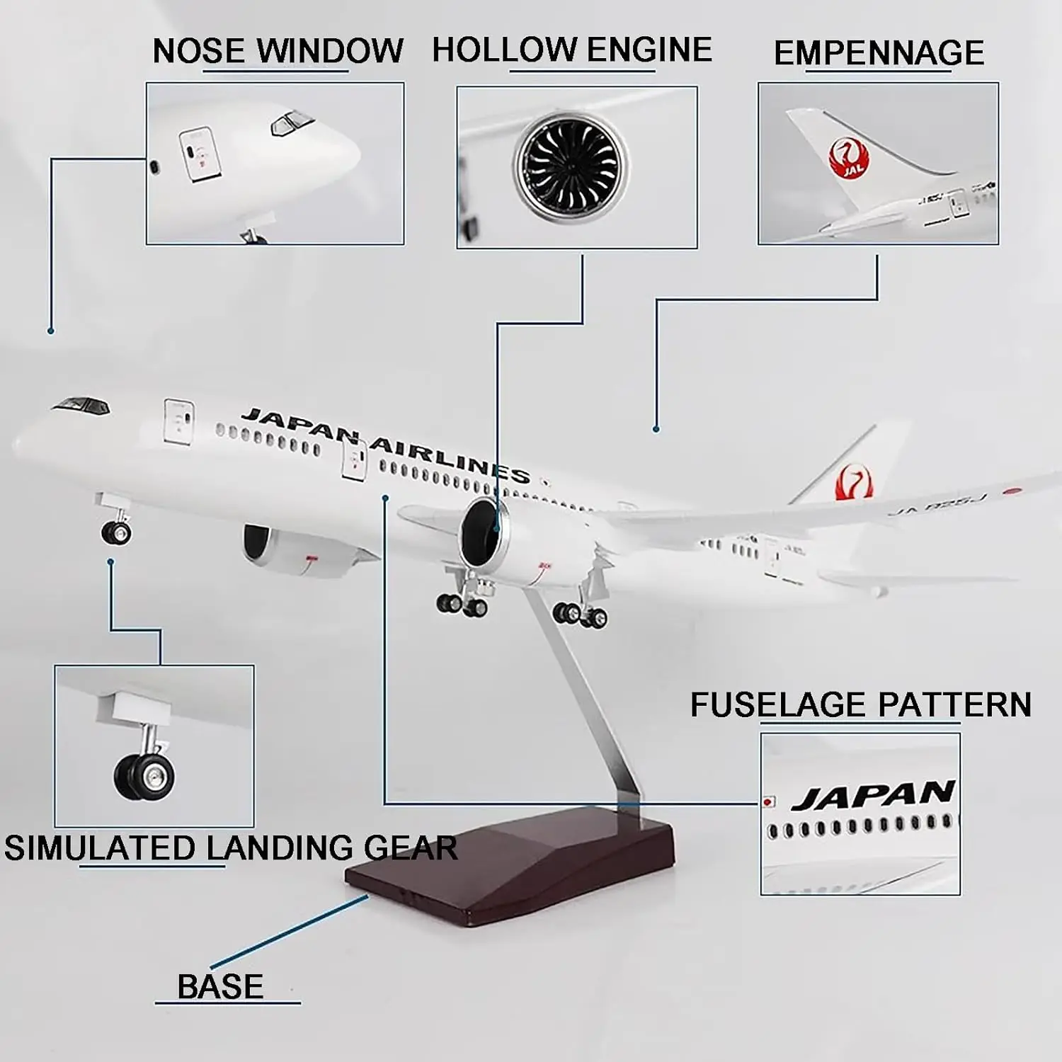 

43cm Model Airplane 787 B787Japan Air Aircraft Resin Plane Models With Led Lights Collectible Aircraft kids toys Collected Gift