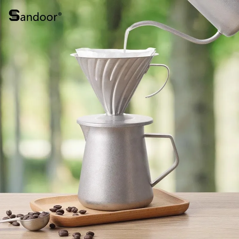 European Style Retro Household  Use Outdoor Stainless Steel Rinse The Filter Cup By Hand Coffee Pot Pot Funnel Tea Sets Suit
