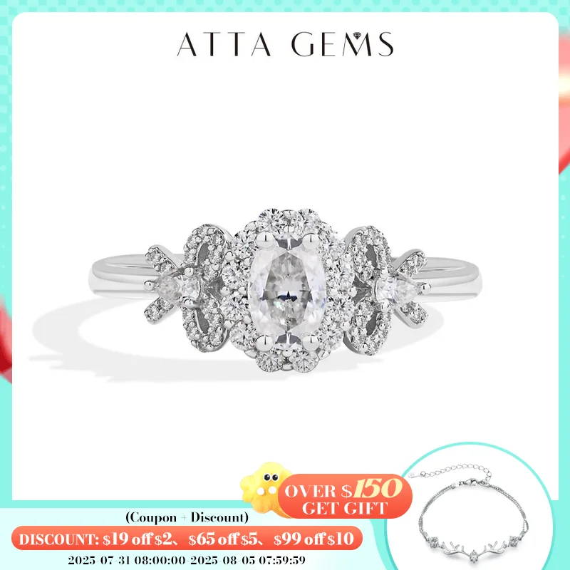 

ATTAGEMS Luxury Moissanite Ring Oval CutDVVS1 Real S925 Silver for Women Bow Design Engagement Ring Party Jewelry Gift Pass Test