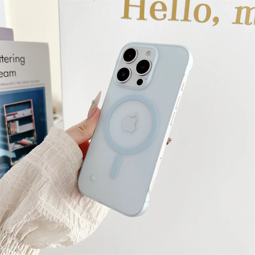 Rahmenlose Magnetische Slim-Hülle für Magsafe für iPhone 17 16 18 12 13 14 15 Pro Max, Matte Durchscheinende Rahmenlose Schutzhülle – Detail 8