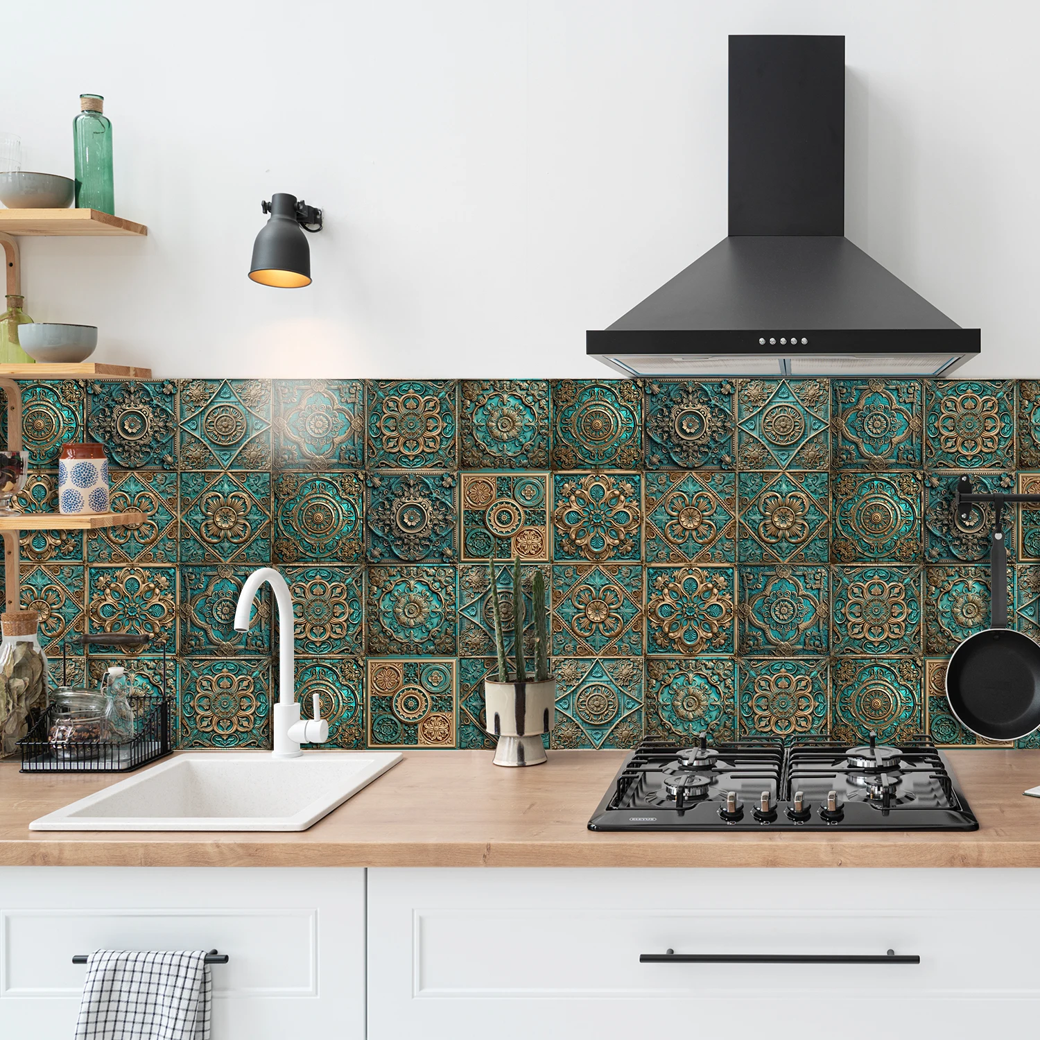 10 Pieces Vintage Metal Style PVC Waterproof Self-Adhesive Wall Sticker for Kitchens and Bedrooms Tile Stickers Peeli and Stick