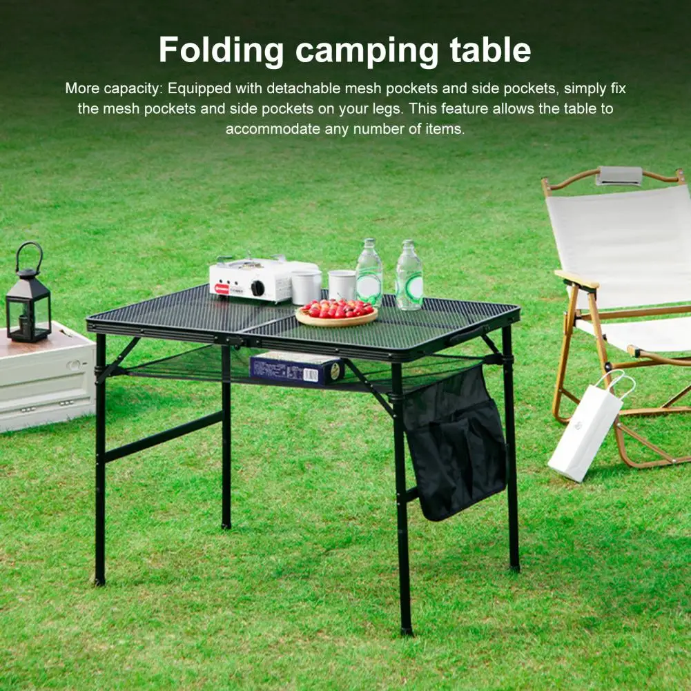 1 Set Outdoor Camping Table With Mesh Layer Side Pocket Lightweight For Self-Driving Trips Portable Table Picnic Folding Desk