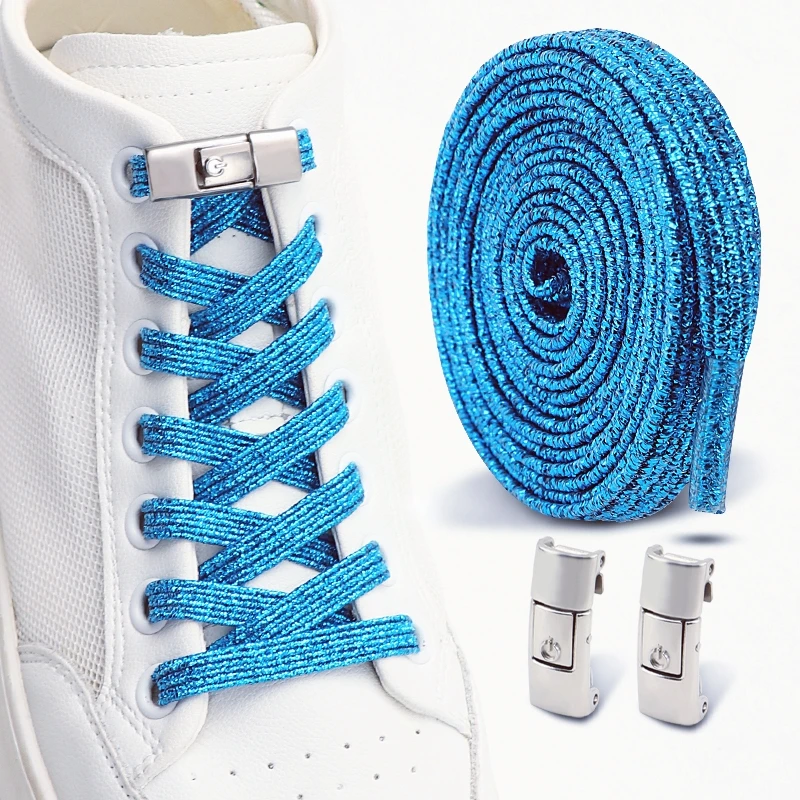 Kleurrijke glitter veters zonder strikken, elastische veters, sneakers, diamanten slot veters zonder strikken, platte veters, schoenaccessoires - afbeelding 1