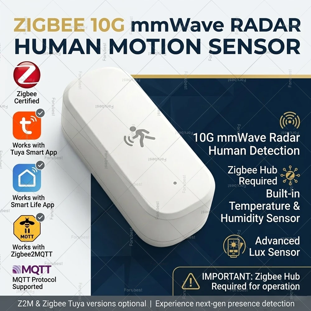 

Датчик движения Zigbee 10G mmWave с радаром, детектор присутствия человека, датчик температуры, влажности и освещения для умного дома Tuya или Z2M, автоматизация безопасности
