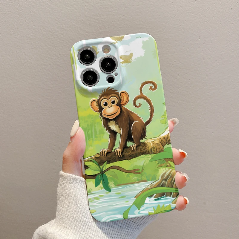 Summer cute Anime Monkey Phone case For iphone 15 14 13 12 11 Pro max shockproof Anti-drop lens protection Fashion hard shell