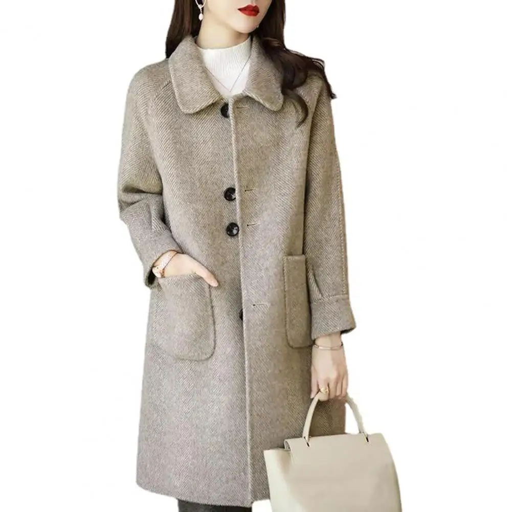 Women Outerwear Stylish Women's Winter Overcoat with Turn-down Collar Pockets Single-breasted Design Cozy Chic Long for Cold