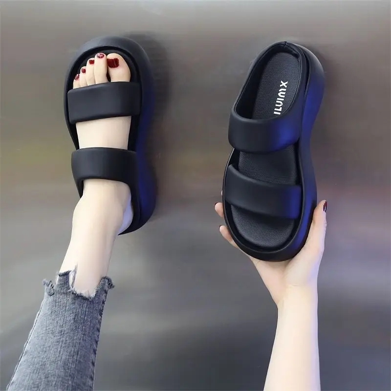 Woman Slippers Soft Slides Black Sabot on Beach Shoes for Women Height Sandals Korea Style Natural Skin Vip High Quality Sale 39