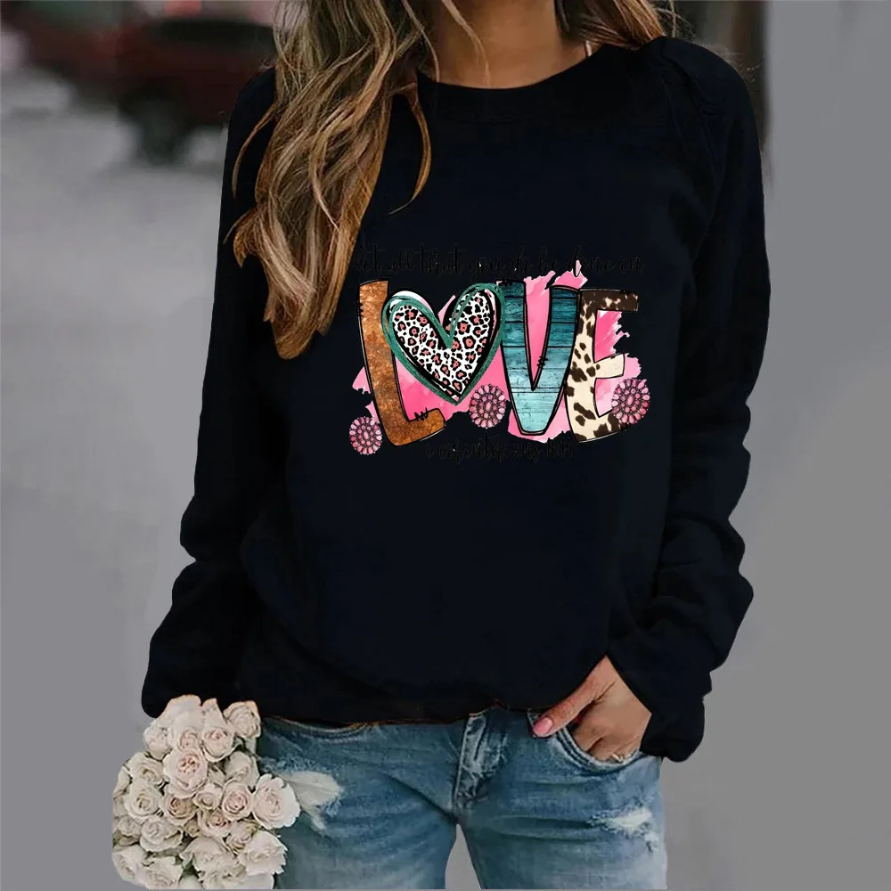 

Crew-neck Hoodie Leopard Print Love Letter Print New European and American Valentine's Day Hot Sales Sweatshirt Streetwear Women