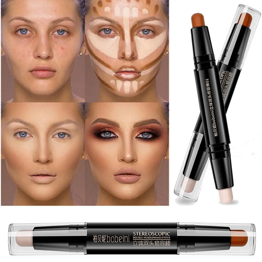 Double-headed contour stick dual-use high-gloss matte nose shadow side face brightening shadow pen eye bags novice beginner