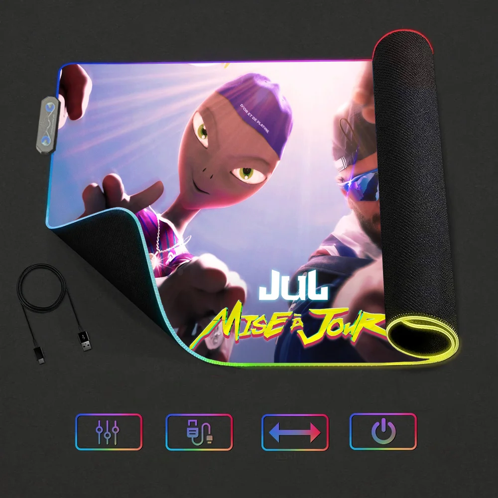 Rapper Jul Mise a jour S Mouse Pad RGB LED Light Non-Slip Rubber Base Waterproof Office PC Home Best Price Desk-Mat USB Large Ga