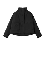 [EAM] Black Warm Short Stand Collar Cotton-padded Coat Long Sleeve Loose Fit Women Parkas Fashion New Autumn Winter 2026 1DD1637 6