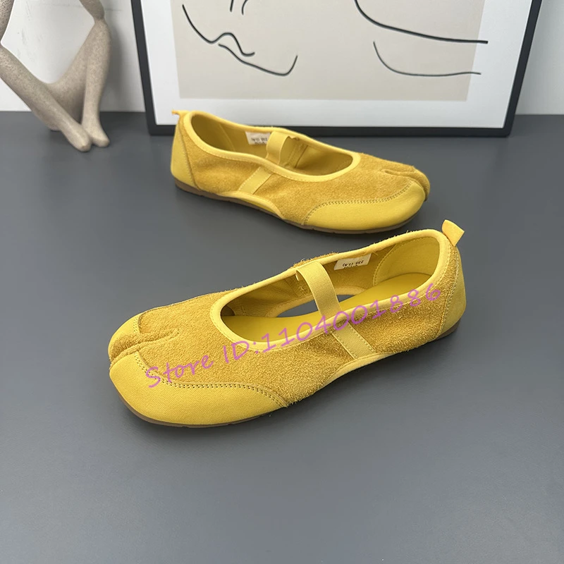 Split Toe Shallow Flat Casual Shoes for Women Summer New Red Yellow Round Toe Mary Jane Shoes Patchwork Comfortable Female Pumps