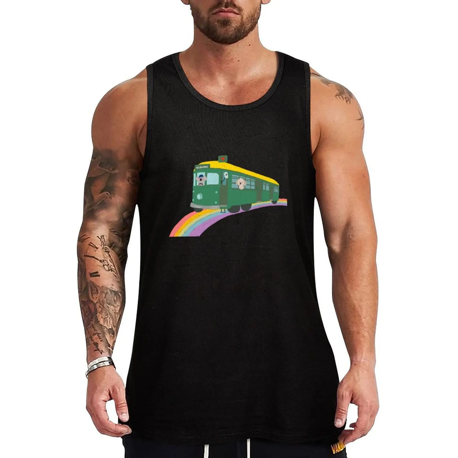Melbourne Tram с коала и собакой на радуге от Suki McMaster Tank Top Мужская летняя одежда Мужской топ без рукавов с мышцами