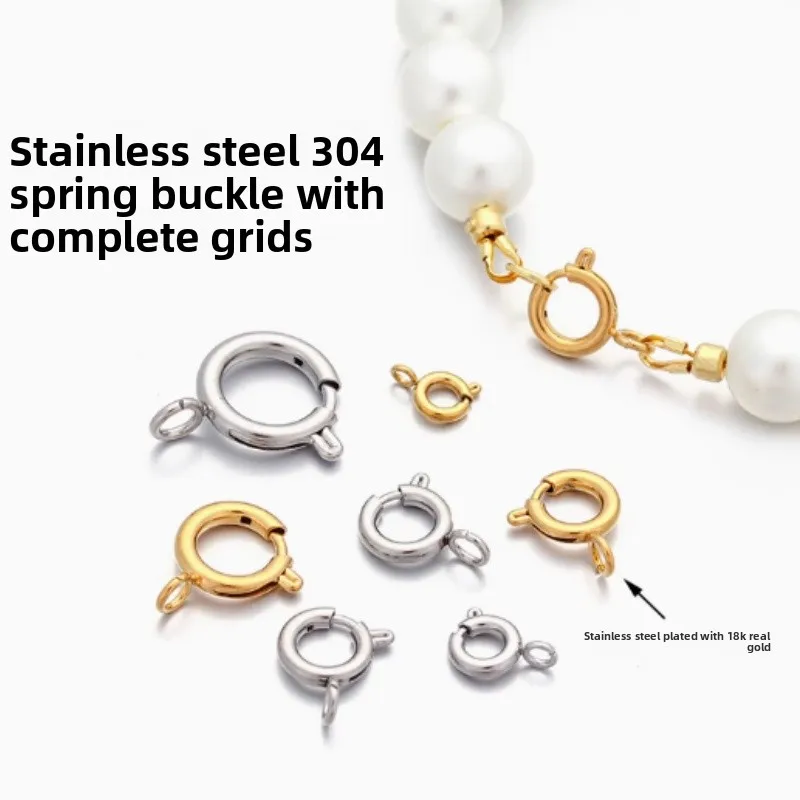 

10pcs 5-12mm Stainless Steel Spring Clasps Round Clasps for Necklaces Bracelet Close Ring Clasps Smooth Surface Clasp Connector