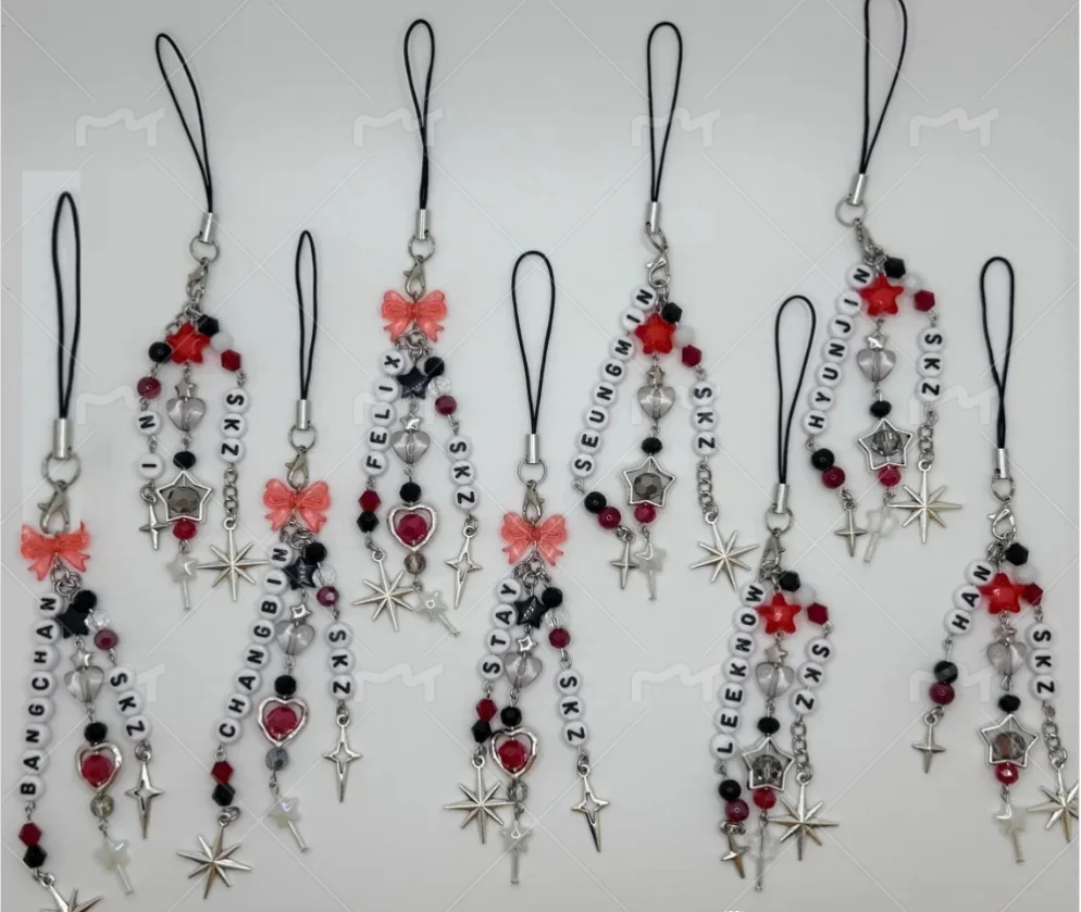 K-pop SKZ DominATE World Tour Inspiration Mobile Phone Pendant Keychain Fluorescent Stick Pendant - Black/Red