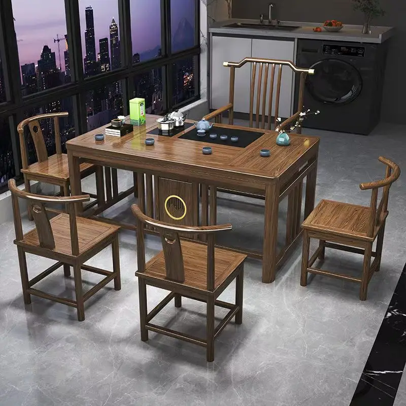 Factory Direct 2026: Juego mesa y silla de té madera maciza estilo chino para balcón