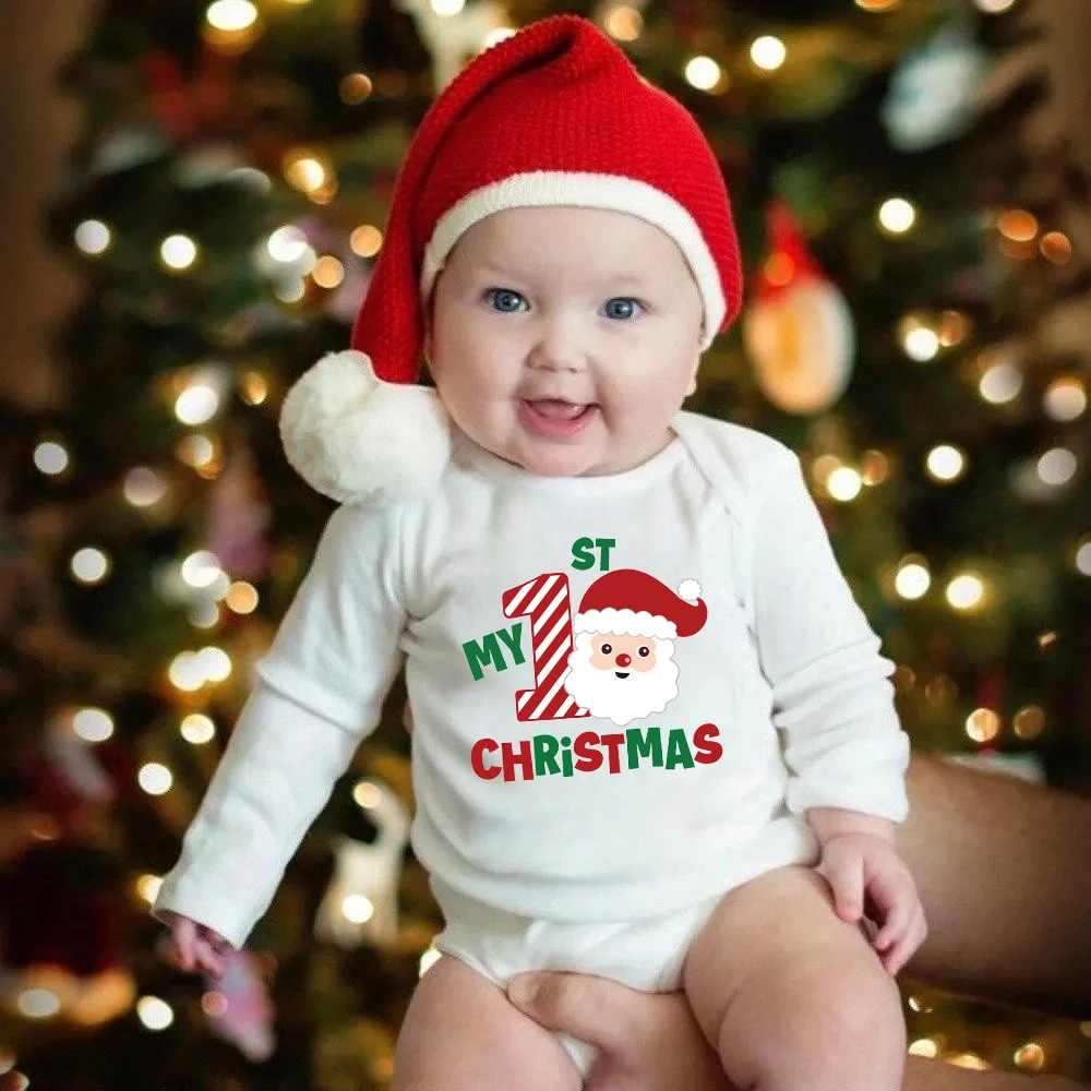 

My First Christmas Newborn Baby Long Sleeve Romper Cartoon Deer Santa Printed Outfit Infant Baptism Bodysuit Clothes Xmas Gift