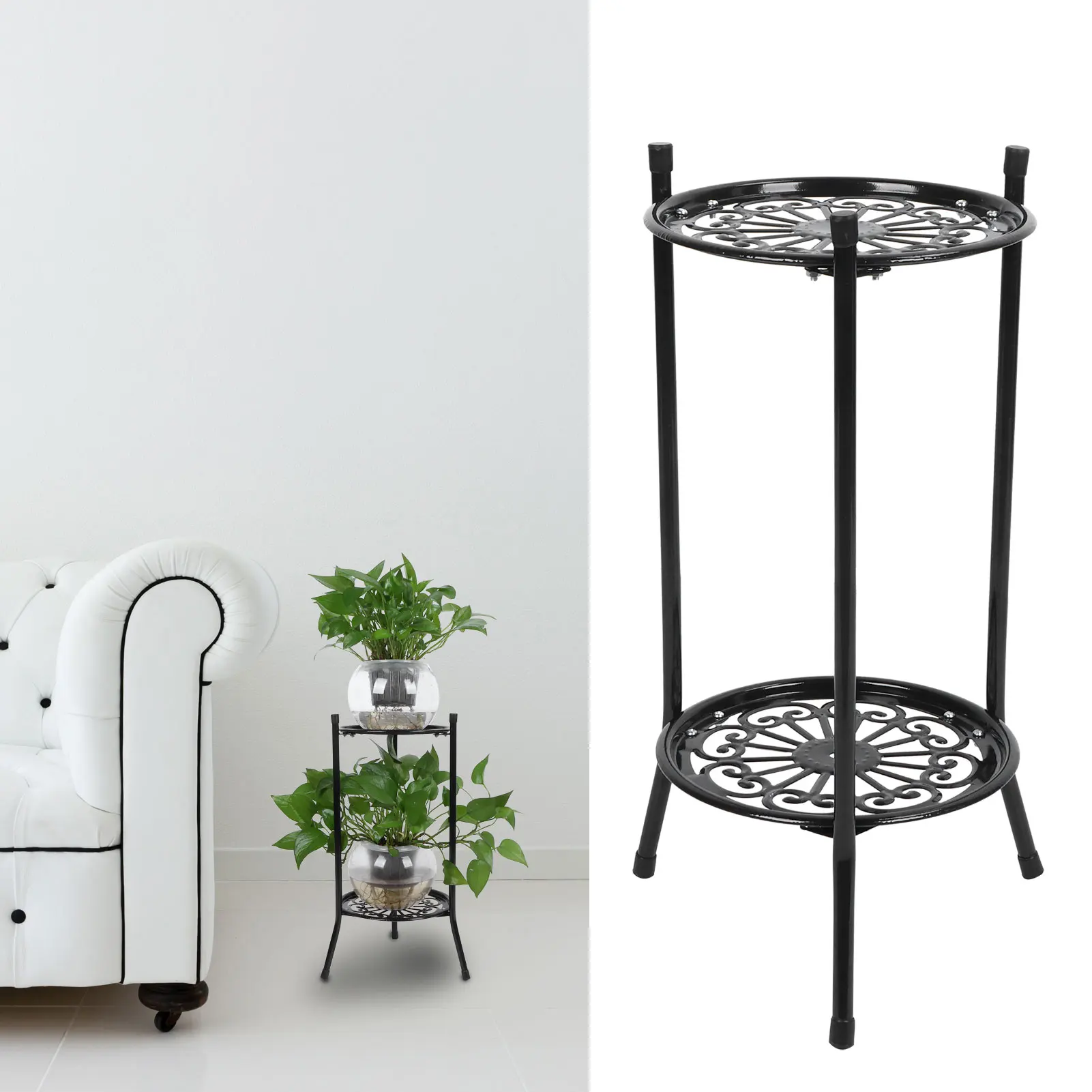 

2‑Tier Metal Plant Stand Flower Pot Holder Display Shelf Rack Home Decoration Garden Accessories