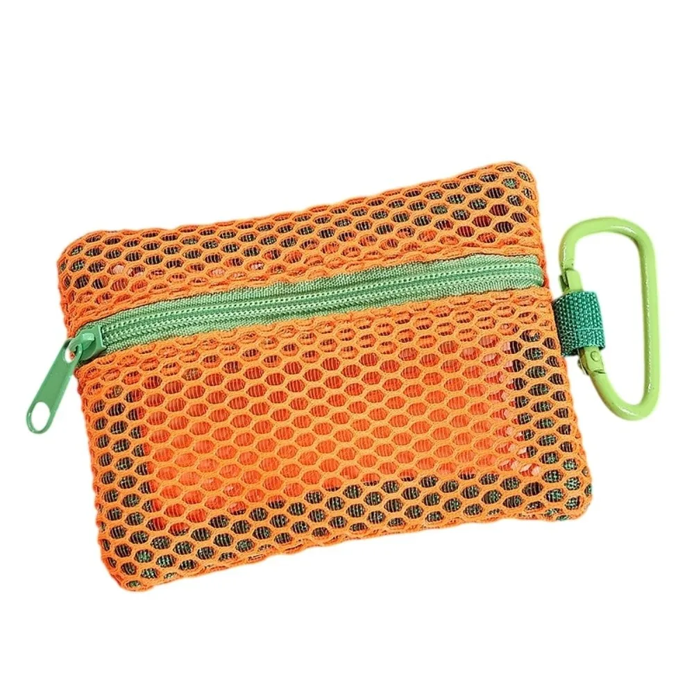 Square Mesh Makeup Bag Fashionable Portable Mesh Jewelry Bag Flat Style with Keychain Transparent Mesh Bag Jewelry Storage