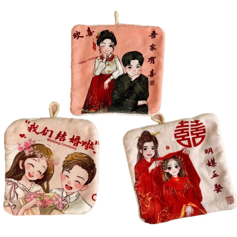 Festive Cute Cartoon Handkerchief Towel Absorbent Bathroom Hanging Hand Towel Wash Square Towel Kitchen Wiping Cloth