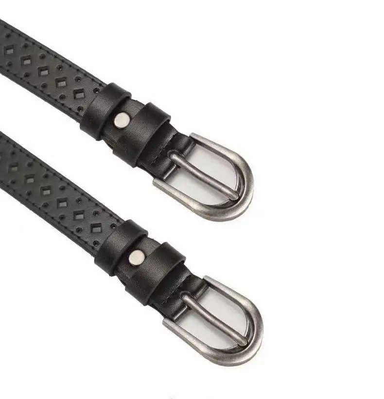 Neuer Einfacher Multifunktionaler Retro Silberner Schmaler Koreanischer Stil Damen-Gürtel, Schwarze Dornschließe Hohler Kleiner Ledergürtel – Detail 1