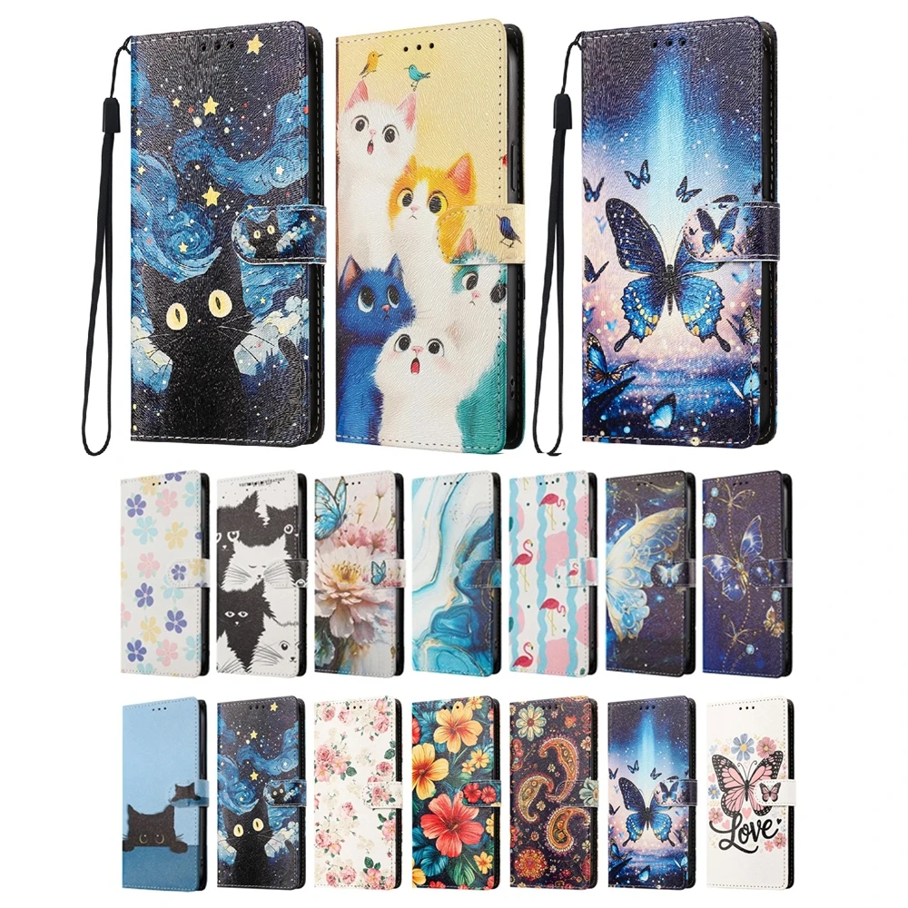 Étui en cuir à rabat magnétique pour Xiaomi Redmi 15 15C 14C 13 13C 12 A5 4G 5G Poco C85 169 171 173, porte-monnaie, motif papillon et fleur 3D