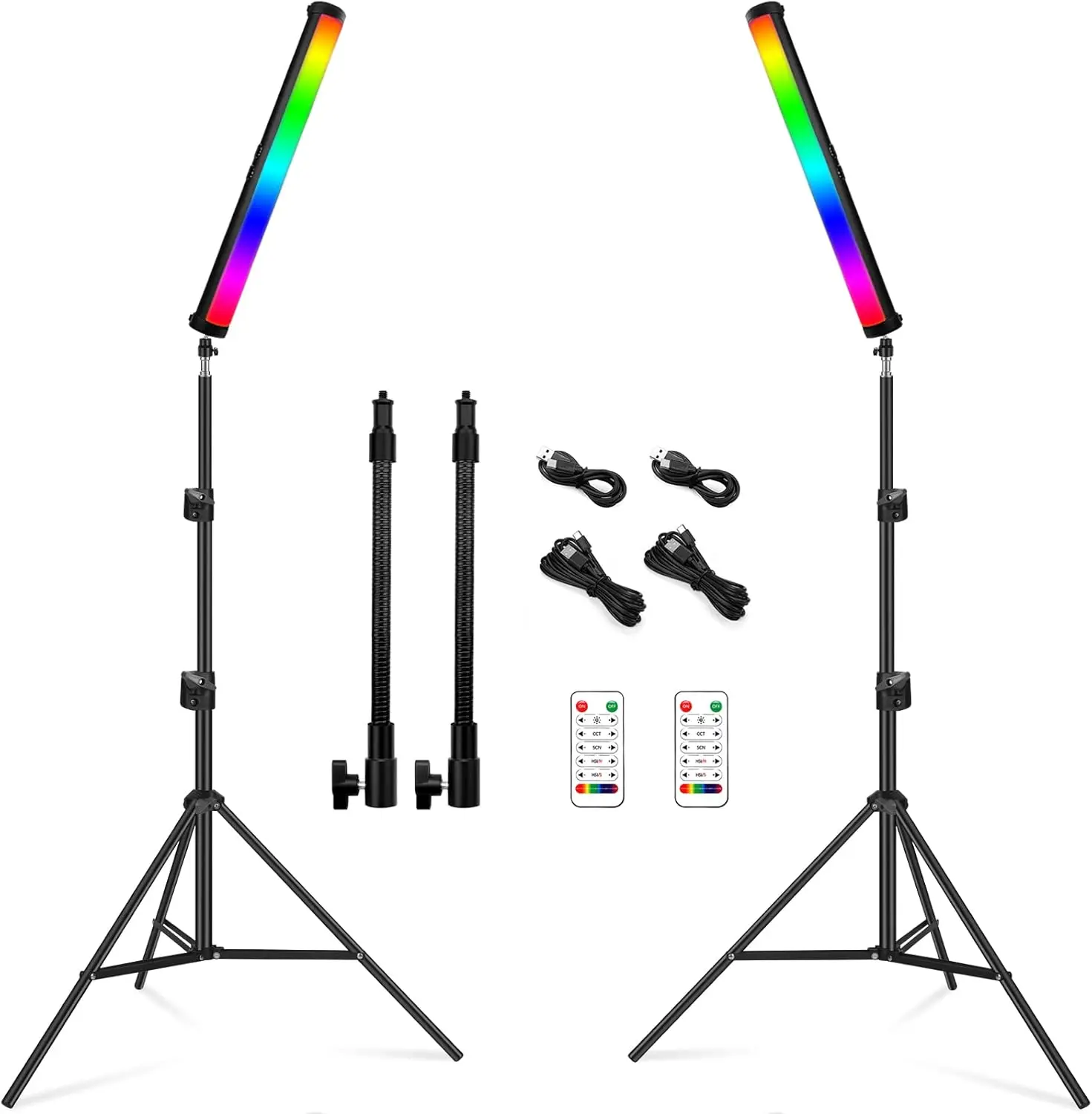 Video Light Stick Wand with Stand, QEUOOIY 360° Full Color 2500-9500K Portable Studio Photography Lighting, 5000mAh Rechargeable