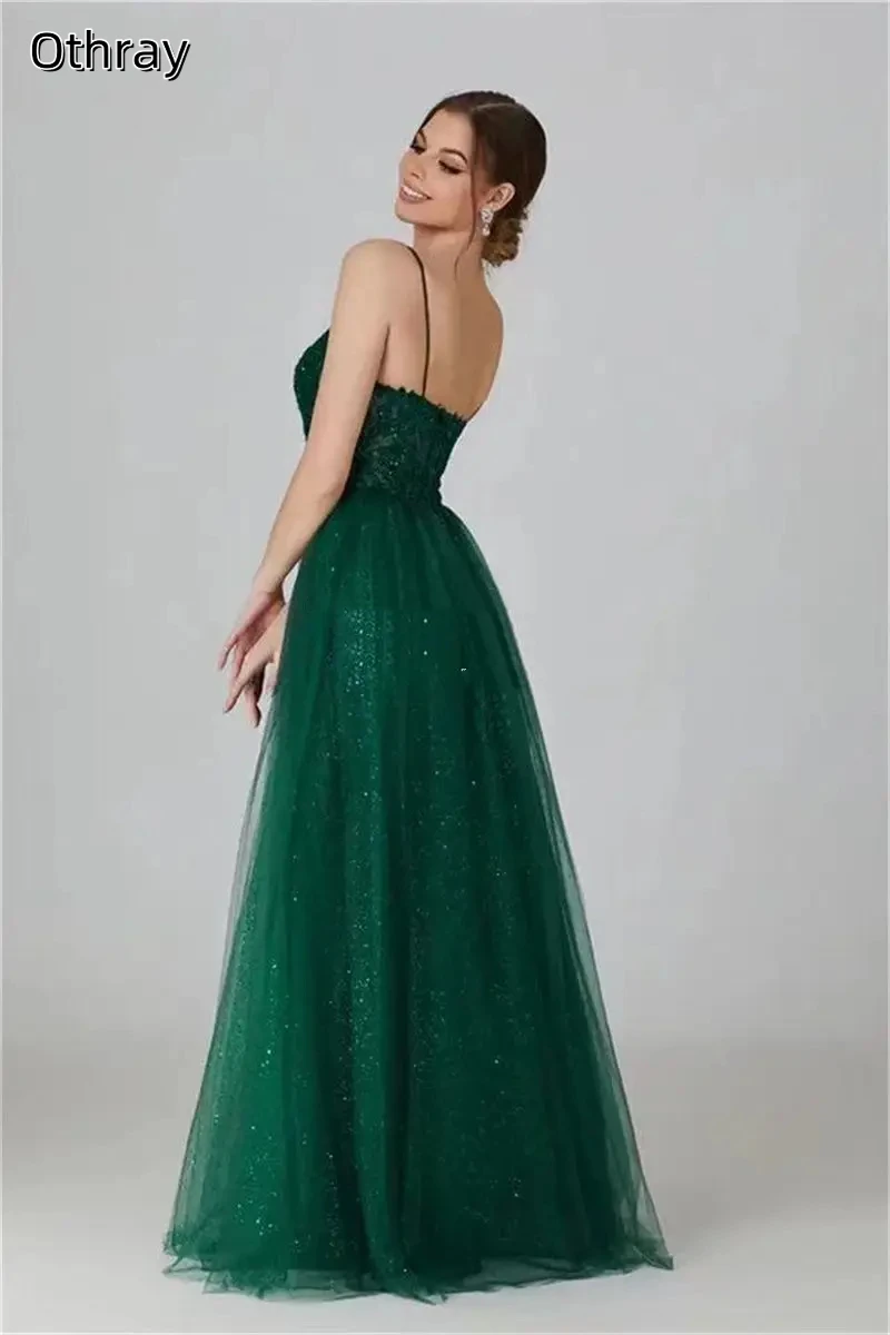 Othray cintas de espaguete vestidos de baile rendas apliques glitter tule longo formal festa vestidos de noite pragaч versaе пла coiе