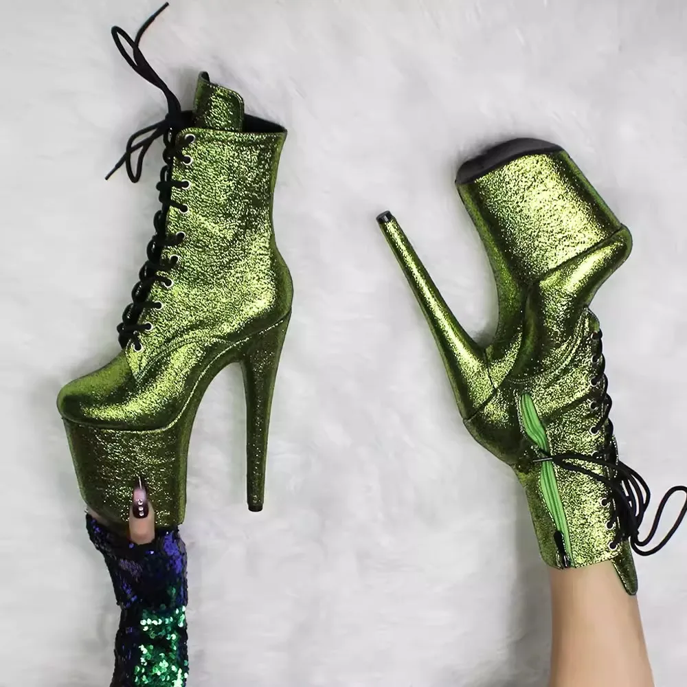 

New green shiny high-heeled fashion boots 20 cm stage pole dance boots custom-made high heels