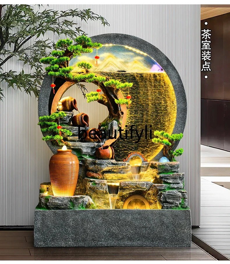 Welcome ornament hotel clubhouse front desk decoration tea room water curtain wall running water screen store homestay set