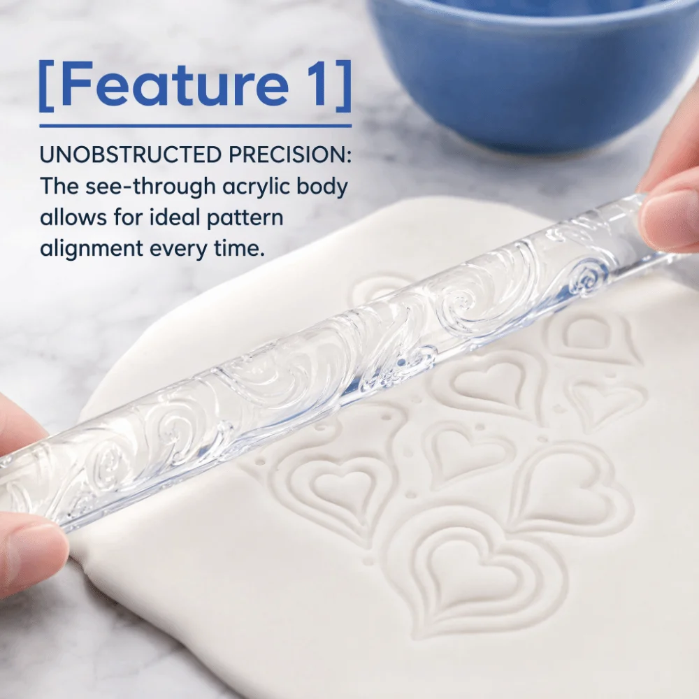 Acrylic Acrylic Rolling Pin Sea Wave Love Notes Lightweight Dough Rolling Pin Embossing Texture Clear Rolling Pin Home Baking
