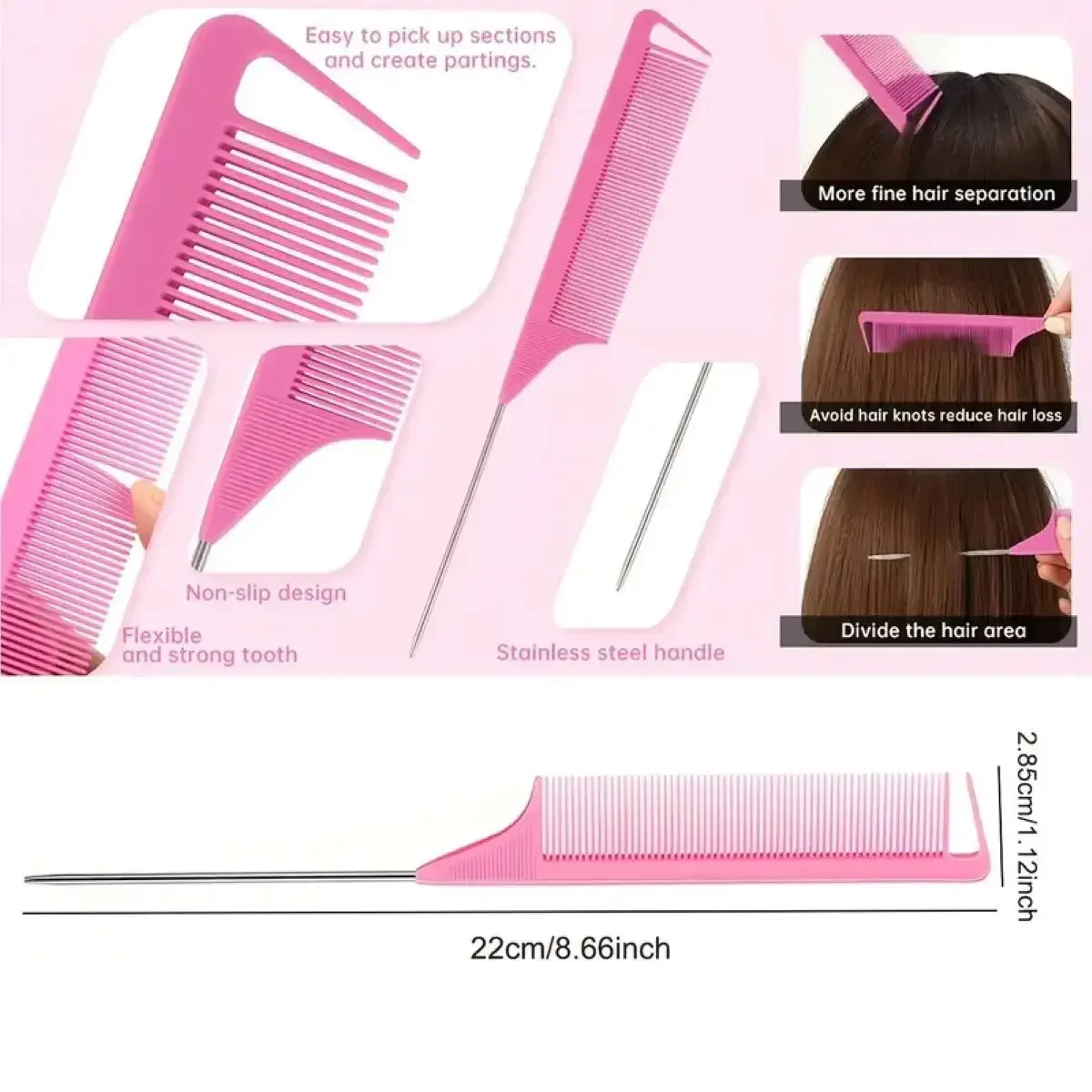 3pcs Hair Styling Comb Set Teasing Hair Brush Triple Teasing Comb Rat Tail Combs Edge Brush Hair Tail Tools Braid Tool Loop